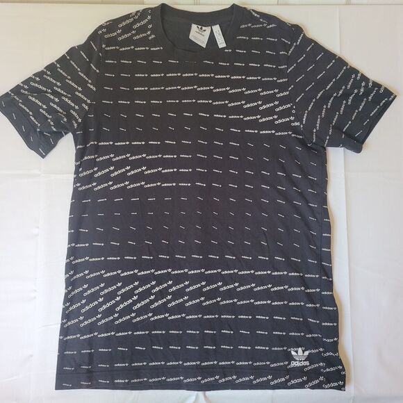 Adidas Originals All Over Logo T-Shirt Men’s Medium Black White Trefoil - Picture 1 of 8